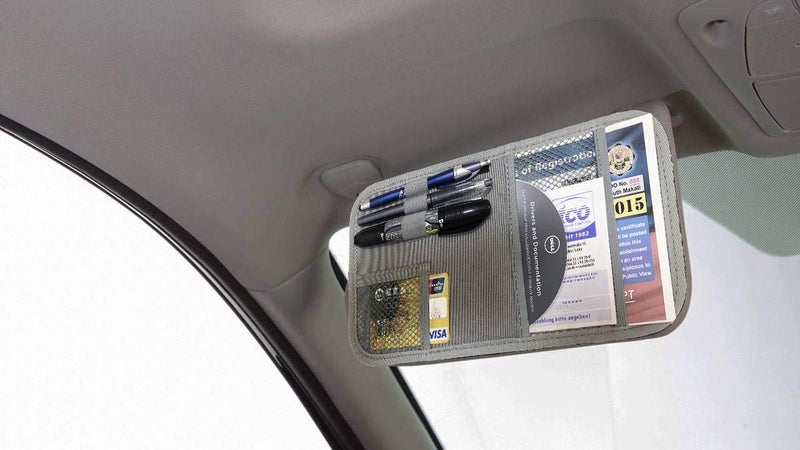 ZugGear Car Sun Visor Organizer, Auto Visor Holder Interior Accessories Pocket Organizer - Car Registration Holder Document Storage Pouch Pen holder - Grey - Image 4